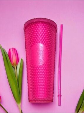 Starbucks iconic 2021 Neon Pink Studded Venti Tumbler soft touch matte